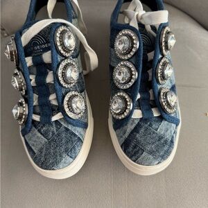 Kurt GeigerLANEY OCTAVIA Blue Denim Sneakers with Crystal Accents